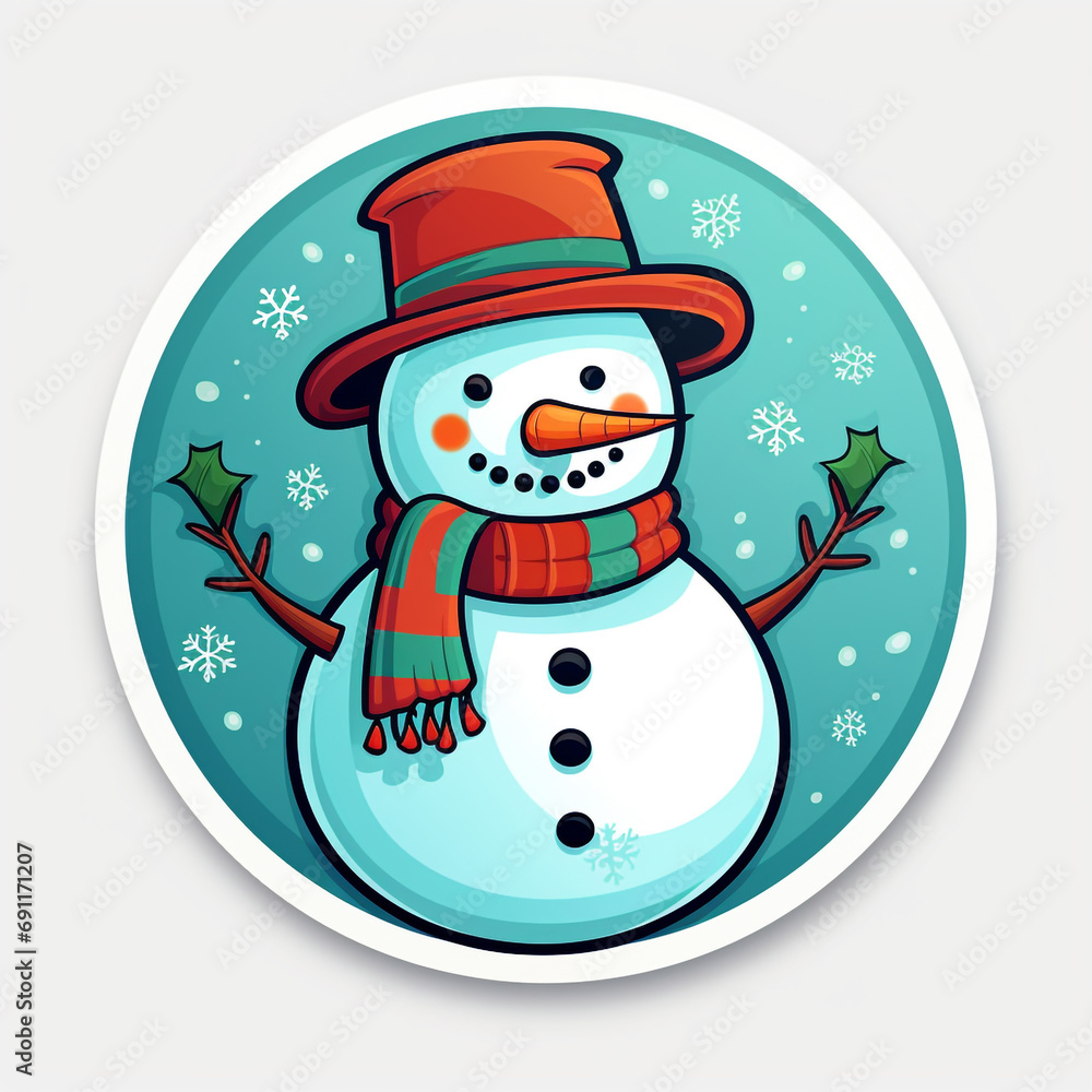 snowman sticker on white bakcground created with Generative Ai