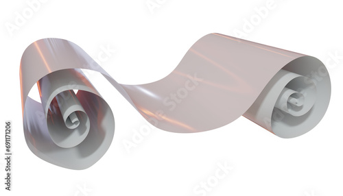 A roll of shiny glossy paper without a background in high resolution. 3D illustration.