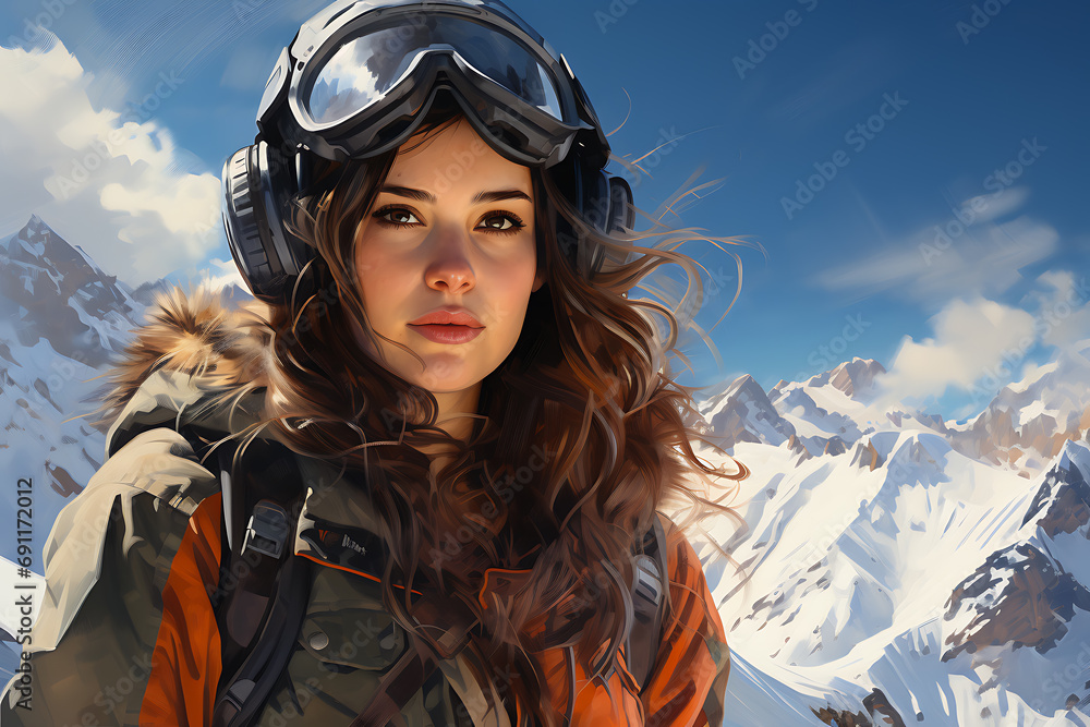 beautiful woman enjoys snowboarding down the mountains, feeling the wind in their hair and conquering snowy peaks beautiful woman enjoys snowboarding down the mountains, feeling the wind in their hair and conquering snowy peaks