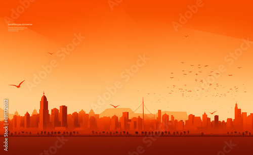 City skyline at sunset