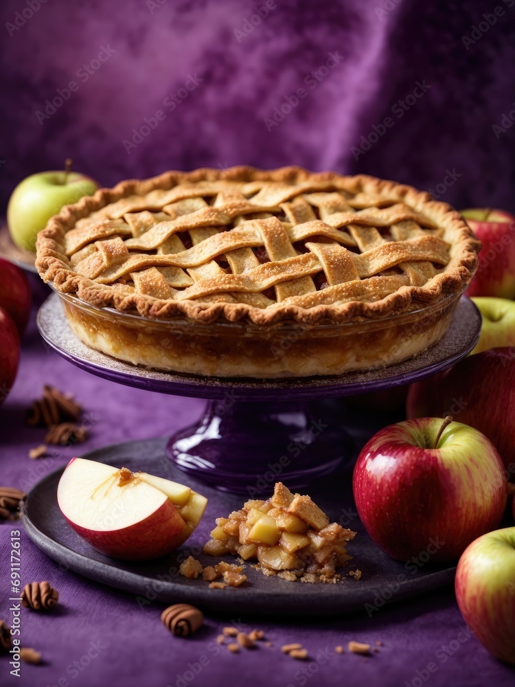 Homemade Apple Pie Dessert on purple background Homemade Apple Pie Dessert on purple background