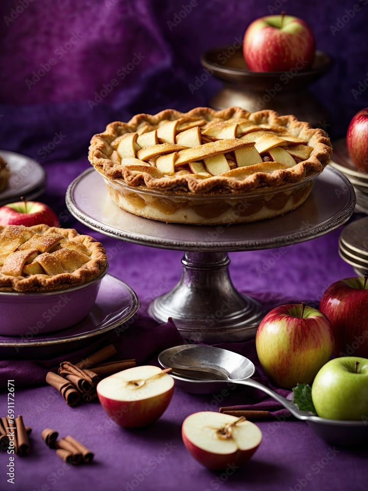 Homemade Apple Pie Dessert on purple background Homemade Apple Pie Dessert on purple background
