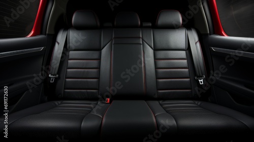 Frontal view of sleek black leather back passenger seats in modern luxury car interior © Ilja