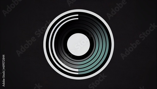 A minimalist logo incorporating a geometric representation of a camera lens, symbolizing creativity and vision.