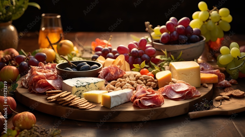 In the fall, i make a charcuterie board that includes cheese, meat snacks, grapes, and crackers.