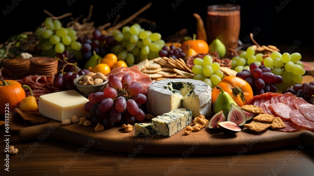 In the fall, i make a charcuterie board that includes cheese, meat snacks, grapes, and crackers. In the fall, i make a charcuterie board that includes cheese, meat snacks, grapes, and crackers.