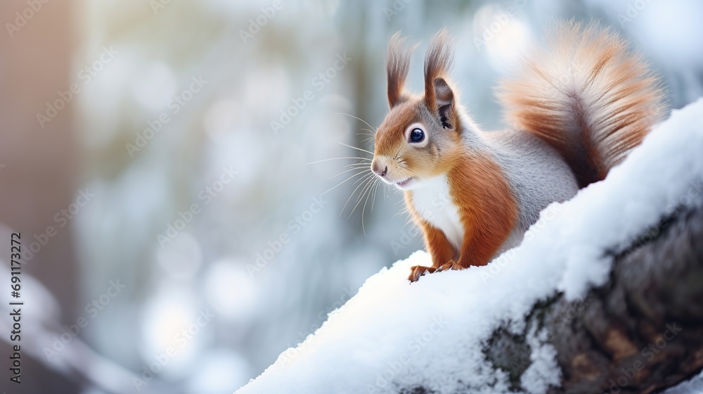 In both a winter forest and a winter park, there is a squirrel in nature. In both a winter forest and a winter park, there is a squirrel in nature.