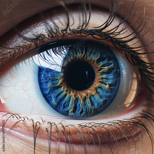 a close up of a boys human, inside the eye is another galaxy in photorealistic style created with Generative Ai