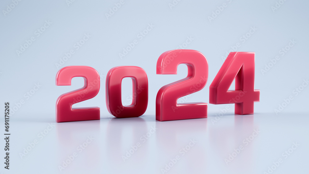 New year 2024 text - 3D render on clean background New year 2024 text - 3D render on clean background