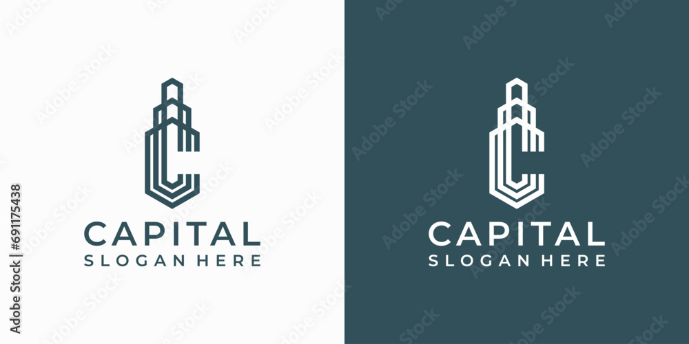 Vector logo design for the letter C in the shape of a building Vector logo design for the letter C in the shape of a building