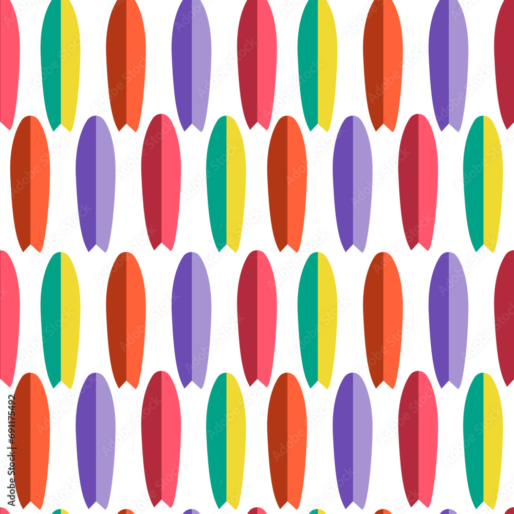 Colorful Surf boards flat style vertical repeated pattern. Vector seamless pattern design for textile, fashion, paper and wrapping. Colorful Surf boards flat style vertical repeated pattern. Vector seamless pattern design for textile, fashion, paper and wrapping.