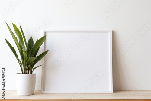 Mockup of the empty picture frame standing on the table