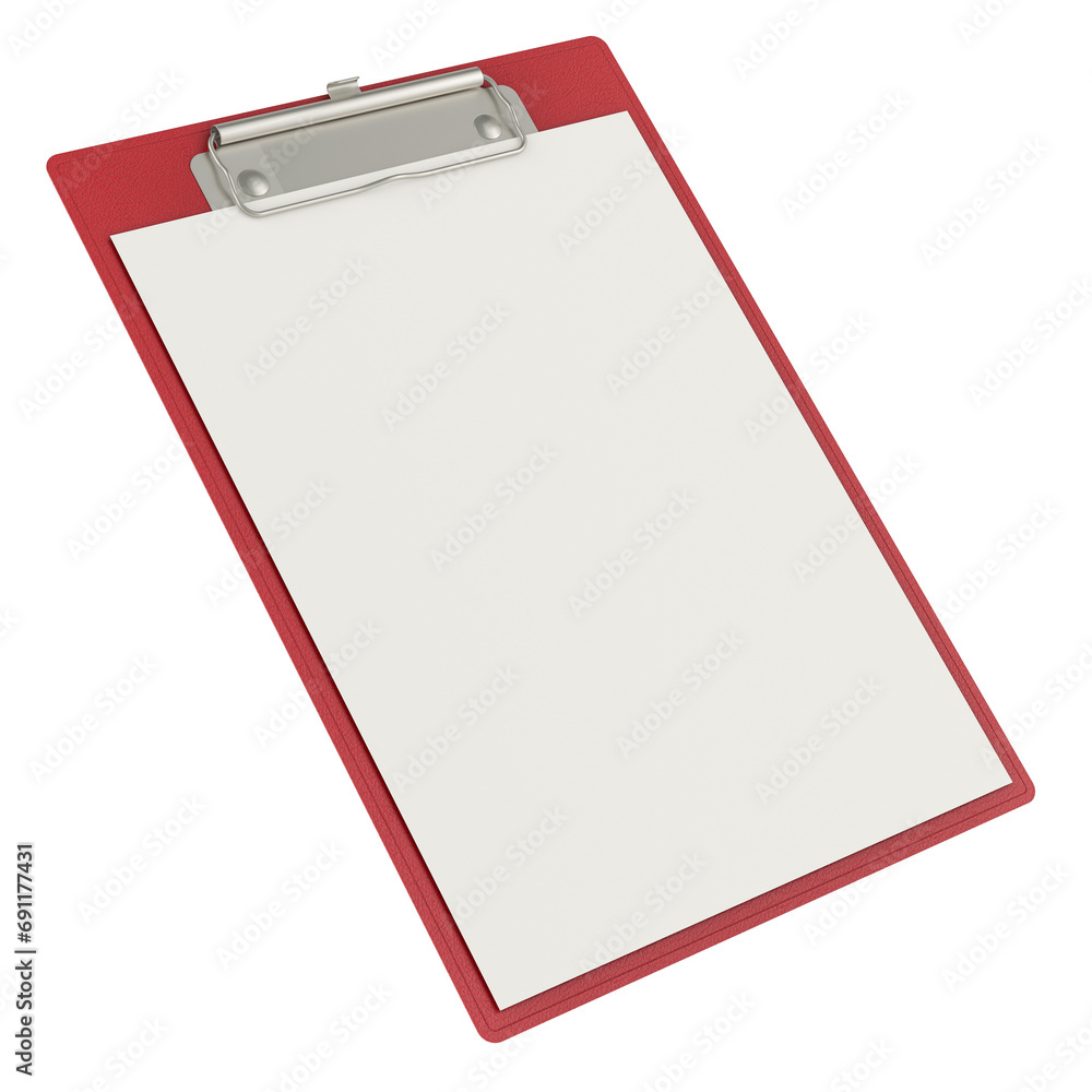 Clipboard with blank A4 paper mockup, 3D rendering isolated on transparent background Clipboard with blank A4 paper mockup, 3D rendering isolated on transparent background