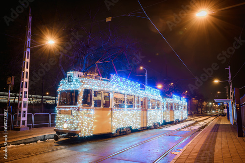 Budapest Christmas Tram at Night