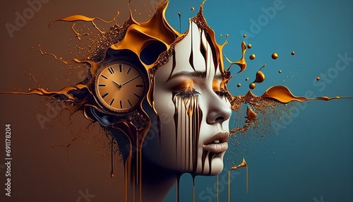 A model with a surreal twist, blending elements of Salvador Dali's melting clocks with modern abstract design. photo