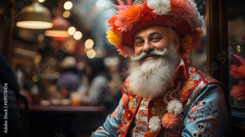 Uomo vestito con una maschera per carnevale in Italia a Napoli photo