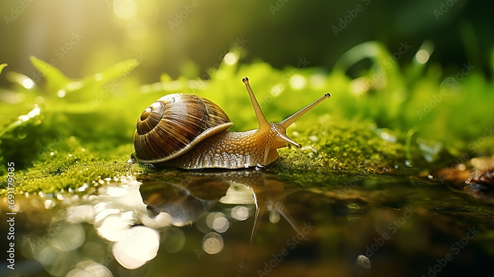 There is a snail on top of a water bottle There is a snail on top of a water bottle
