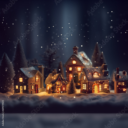 Close up photo of the village houses during the christmas with bokeh effect