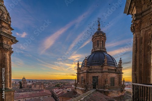 Dome of the Clerecia church at sunset, Scala Coeli, in the city of Salamanca, in Spain. photo