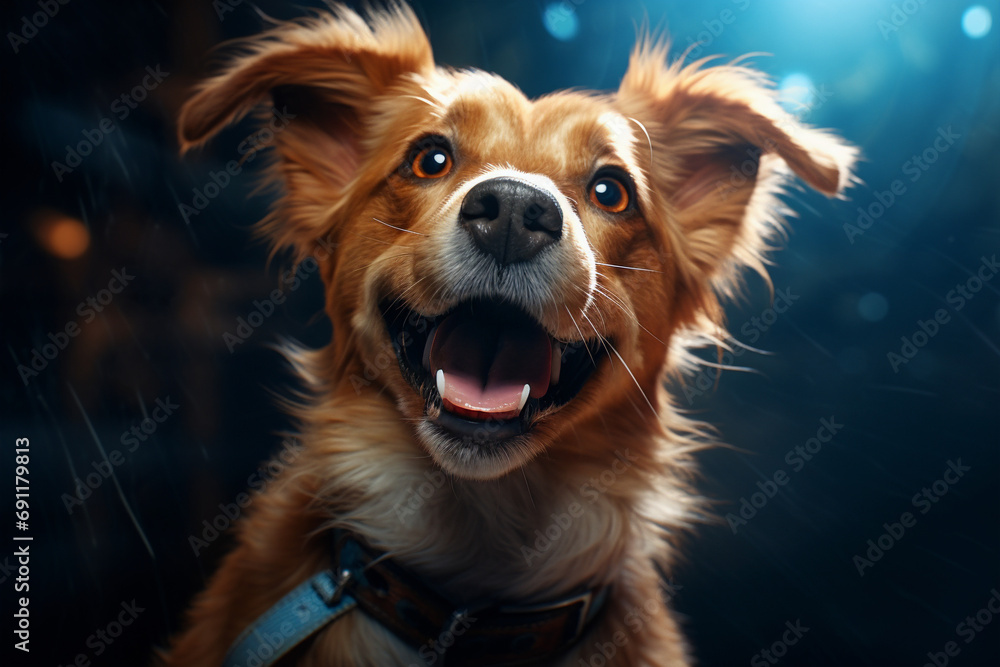 Brown and white dog smiling with it's tongue out Brown and white dog smiling with it's tongue out