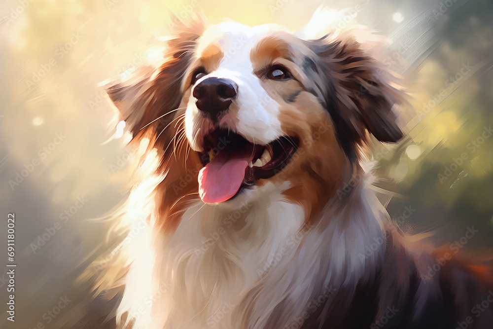 Brown and white dog smiling with it's tongue out Brown and white dog smiling with it's tongue out