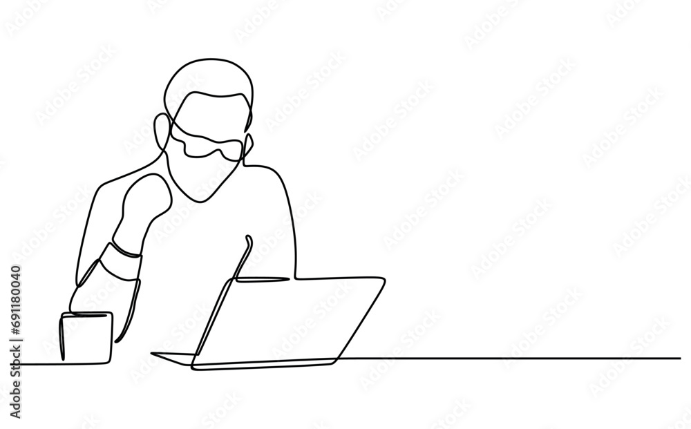 businessman entrepreneur professional working on laptop. Continuous line style. Hand drawn. business concept. Vector design. Illustration businessman entrepreneur professional working on laptop. Continuous line style. Hand drawn. business concept. Vector design. Illustration