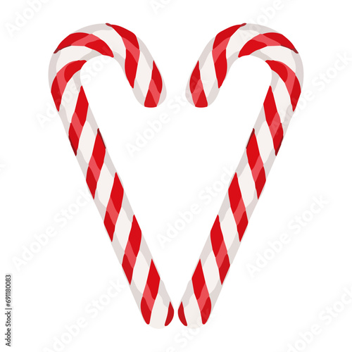 Vector graphic of red and white Christmas candy canes forming a heart shape
