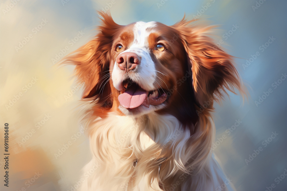 Brown and white dog smiling with it's tongue out Brown and white dog smiling with it's tongue out
