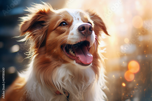 Brown and white dog smiling with it's tongue out © Elements Design