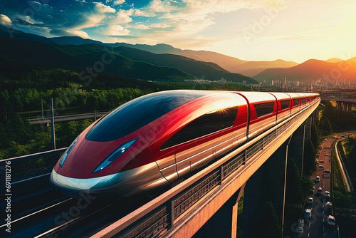 An awe-inspiring image of a magnetic levitation high-speed train (maglev) photo