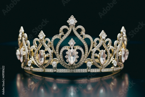 Silver tiara with diamonds, vintage style jewels