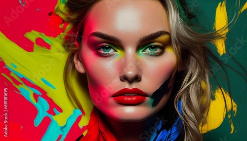 A model with vibrant and contrasting colors, creating a visually stimulating composition inspired by the abstract expressionist paintings of Willem de Kooning. © CREATER CENTER