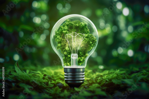 Green renewable energy innovation light bulb with future sustainable industry concept