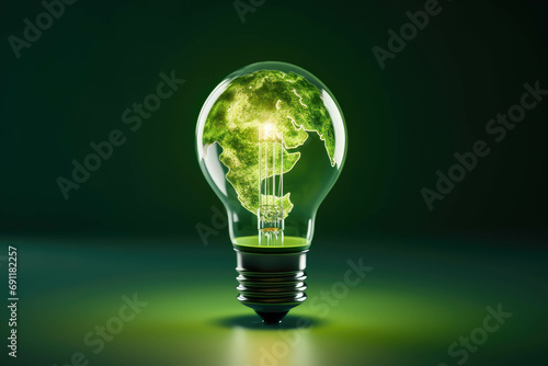 Renewable energy. Green world in a lightbulb. Environmental protection renewable concept. 