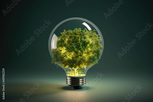 Renewable energy. Green world in a lightbulb. Environmental protection renewable concept. 