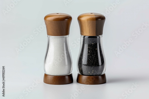 Salt and pepper on white background