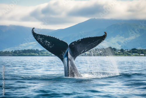 Seascape with Whale tail. The humpback whale (Megaptera novaeangliae) tail © Mayava