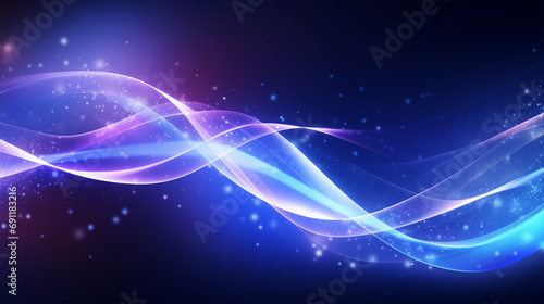 Glowing Dynamic Wave Banner: Abstract Blue, Navy, and Purple Motion Illustration.