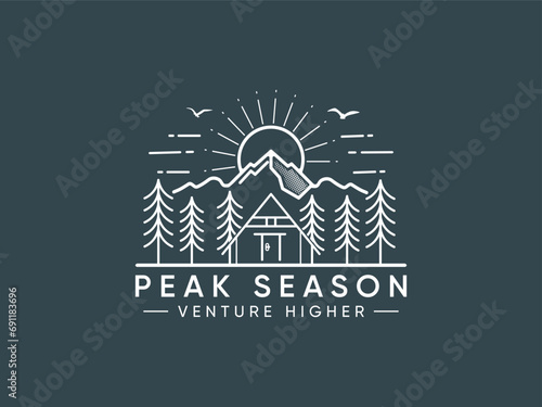 Cabin villas line art camping monoline vintage outdoor badge logo design