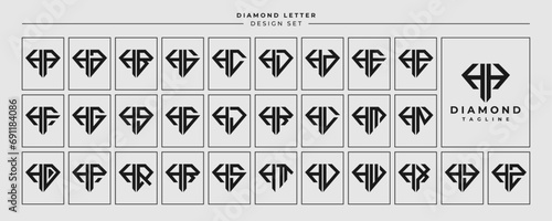 Line jewelry diamond letter H HH logo design set photo