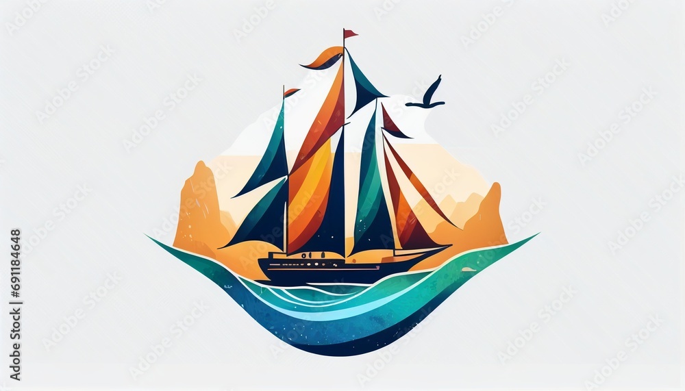 A sophisticated logo design featuring a flat vector abstract sailboat, symbolizing adventure and exploration.