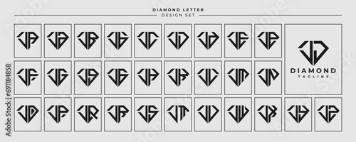 Line jewelry diamond letter J JJ logo design set