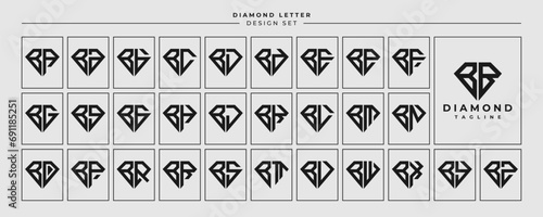 Line jewelry diamond letter B BB logo design set
