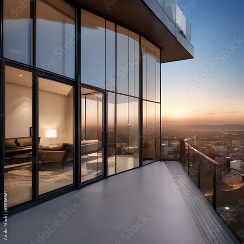 A contemporary penthouse with expansive glass walls and panoramic city views2