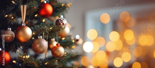 Christmas tree decoration balls blurred background