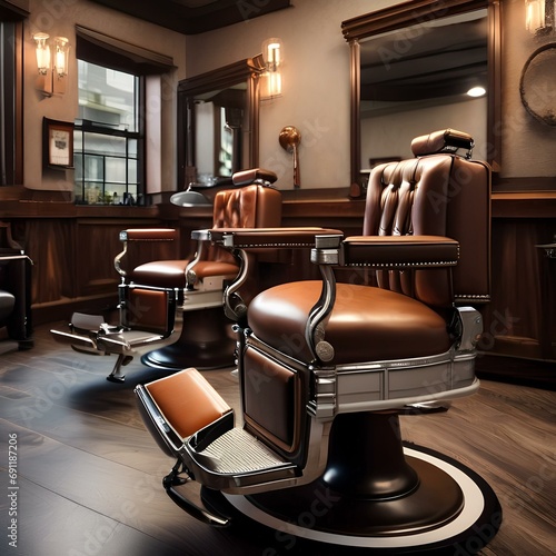 A vintage-inspired barbershop with leather chairs, antique mirrors, and classic barber poles3 © Ai.Art.Creations