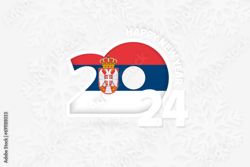 New Year 2024 for Serbia on snowflake background.