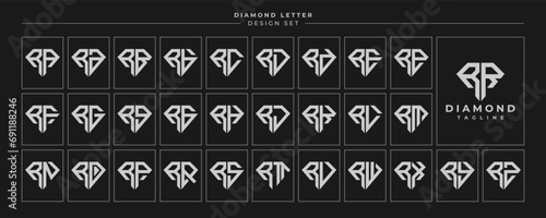 Set of luxury diamond crystal letter R RR logo design