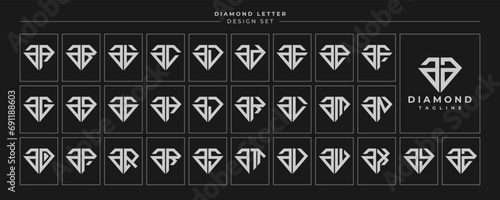 Set of luxury diamond crystal lowercase letter A AA logo design