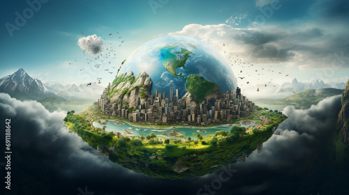 Powerful and evocative image capturing essence of Earth's energy conservation and sustainable resource, Symbols of renewable energy, AI Generated © Shining Pro
